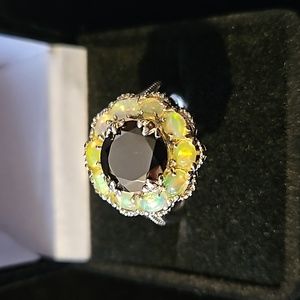 Elite Shungite and Ethiopian Welo Opal Ring